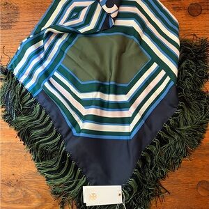 Tory Burch Green and Blue Diamond Plaid Scarf